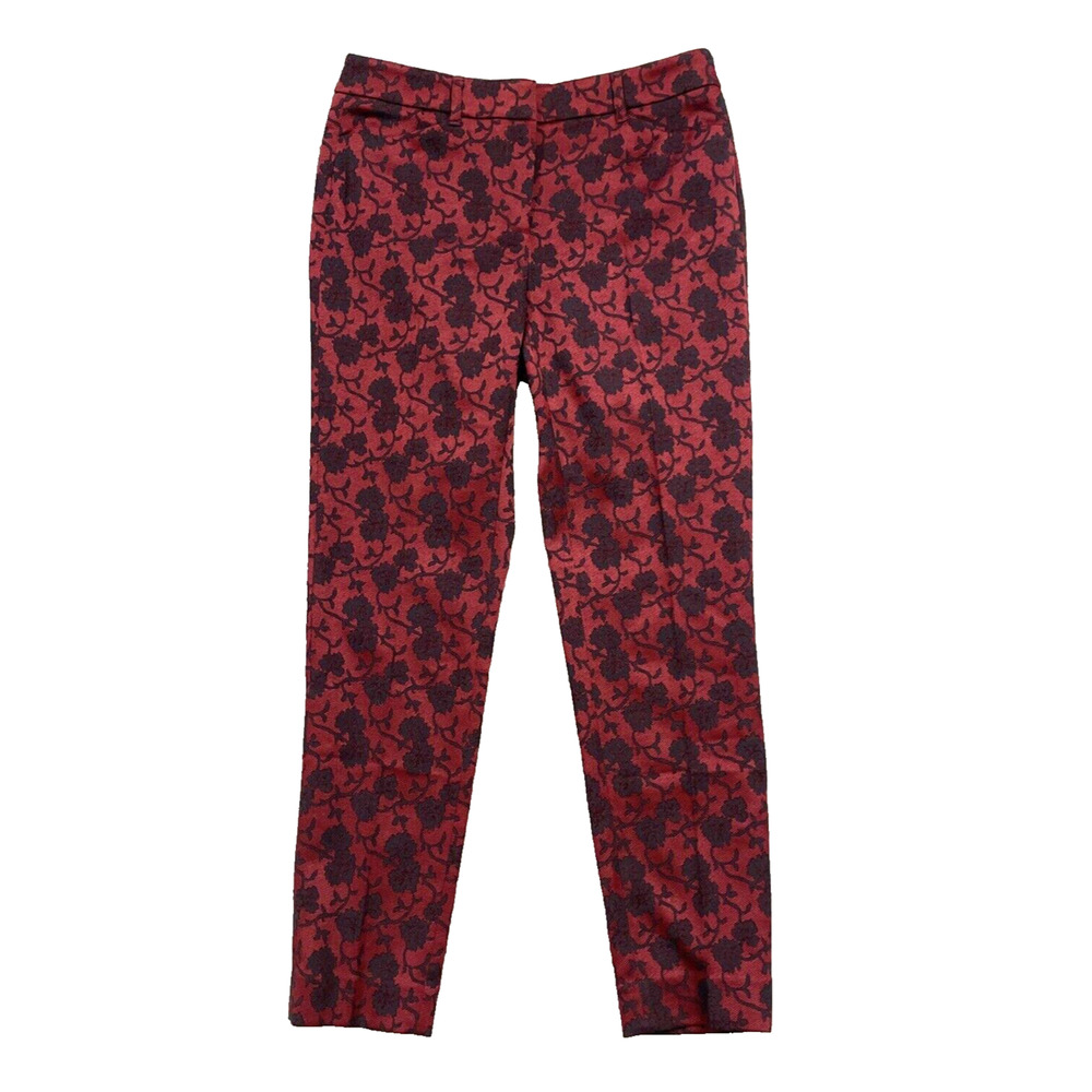 White House Black Market The Slim Ankle Pants Burgundy Black Floral Jacquard 2R